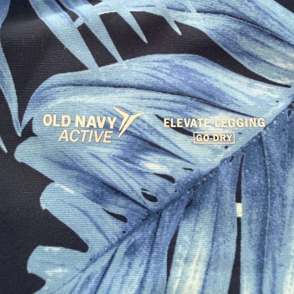 Old Navy Elevate Legging Women Large Blue Tropical Palm Go-Dry Activewear - Picture 4 of 5
